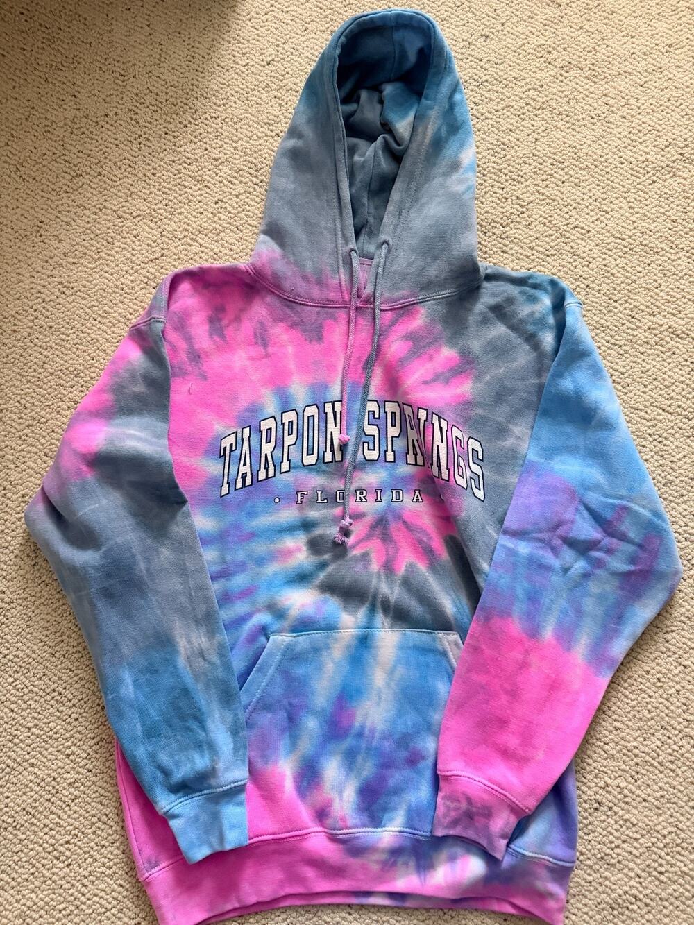Tarpon Springs Florida Tie Dye Hoodie Dreamsicle Pink Blue Varsity Arch Size M